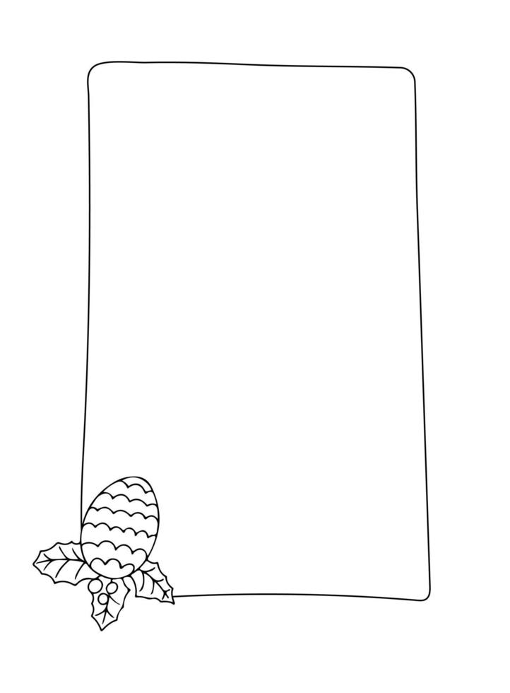 Christmas vertical frame for text with holly pine cone and leaves. vector
