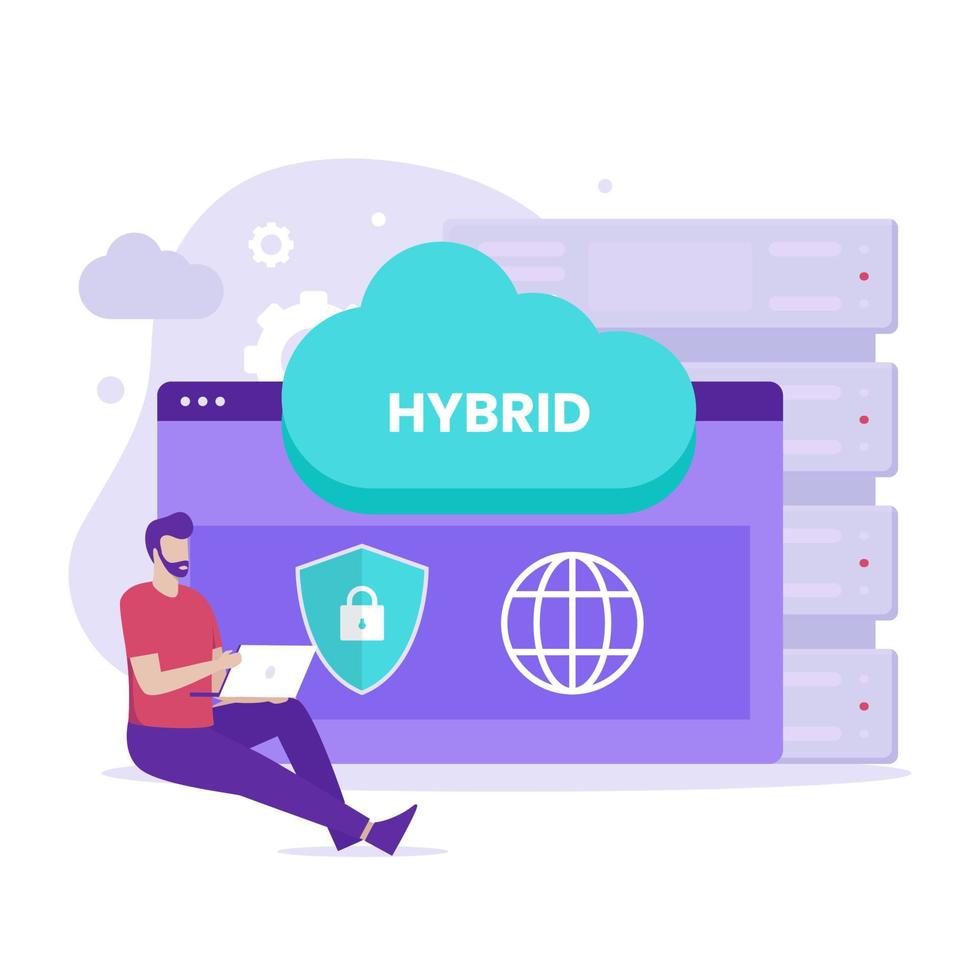 Flat design concept of hybrid cloud vector