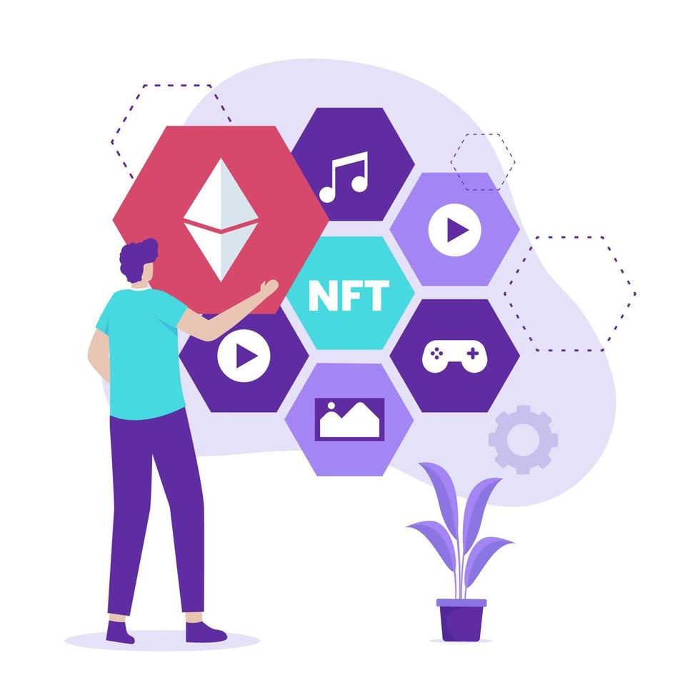 Non fungible token illustration design concept vector