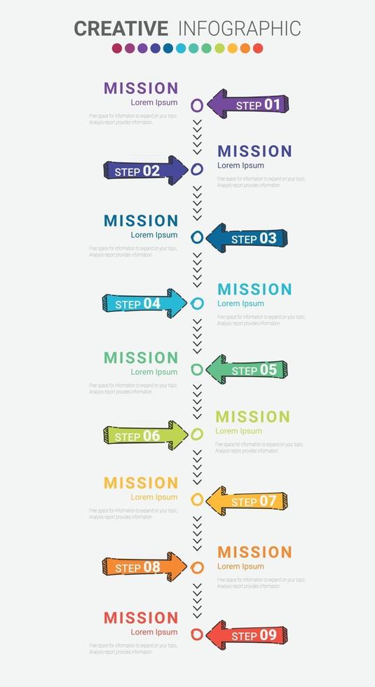 Elementos de diseño infográfico para tu negocio con 9 opciones. vector