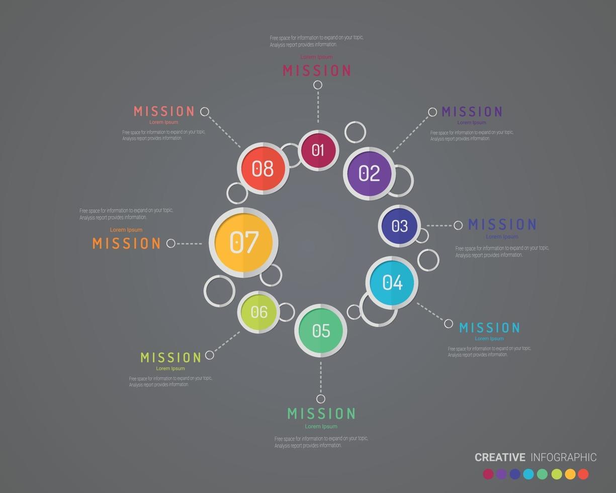 Circle Infographic thin line design and 8 options or steps. vector