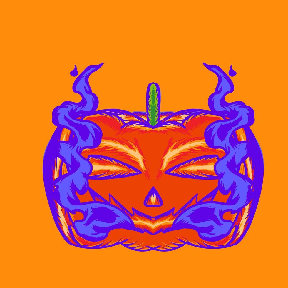 Pumpkin Illustration with Smoke Effect vector