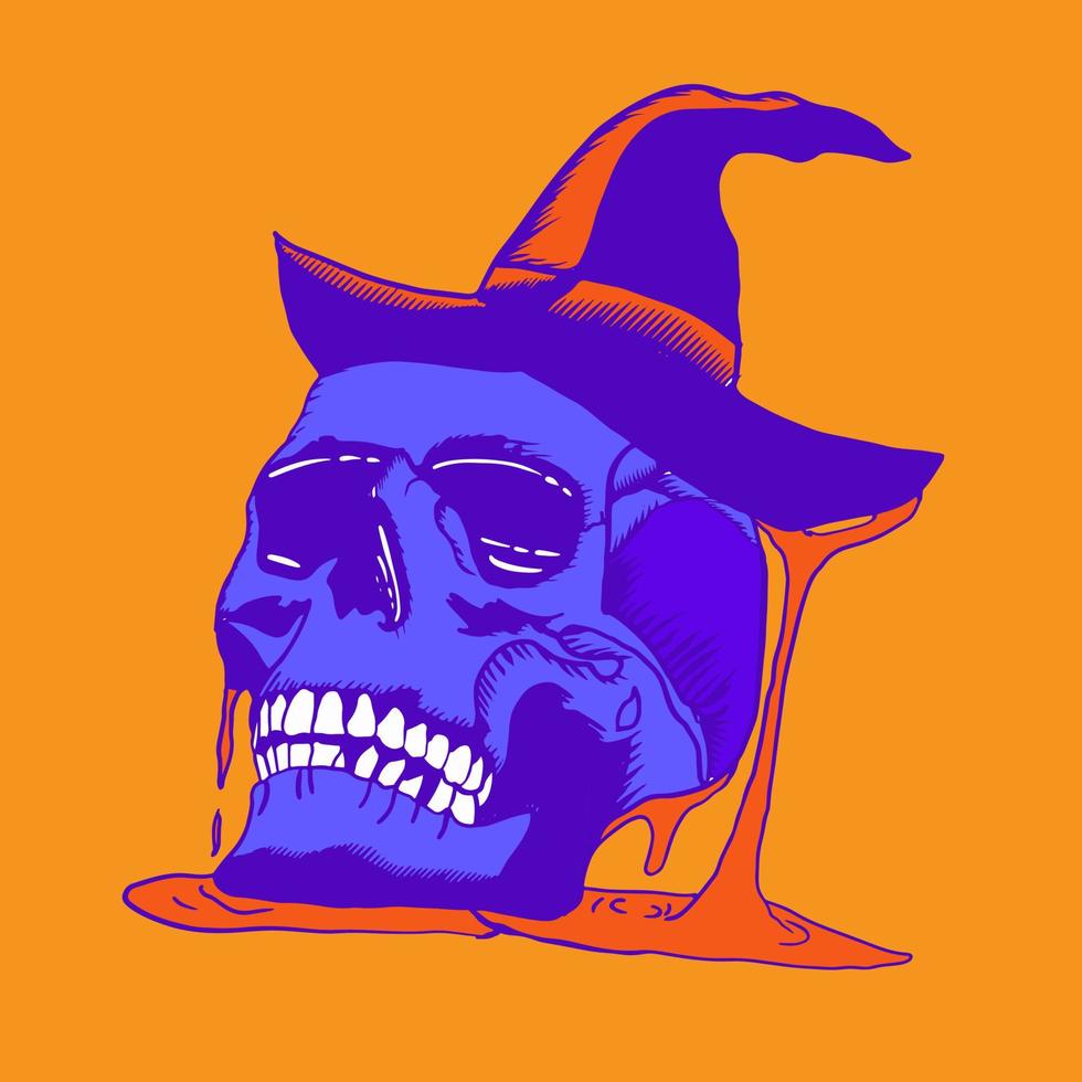 skull wearing witch hat vector