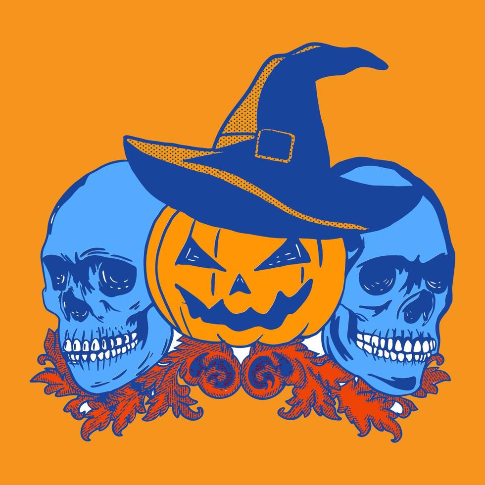 calabaza de ilustración con calaveras vector