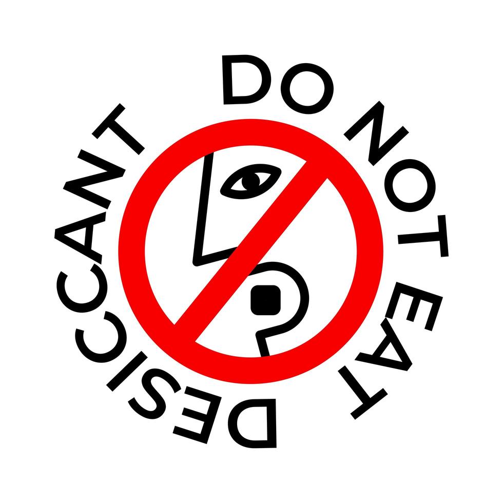 Do not eat desiccant icon. Warning eat silica forbidden symbol vector