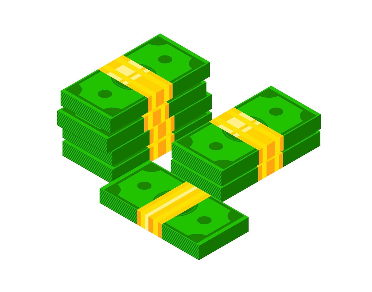 Pile of cash. Isometric dollar banknote icon. 3D Stacked dollar bundle vector illustration