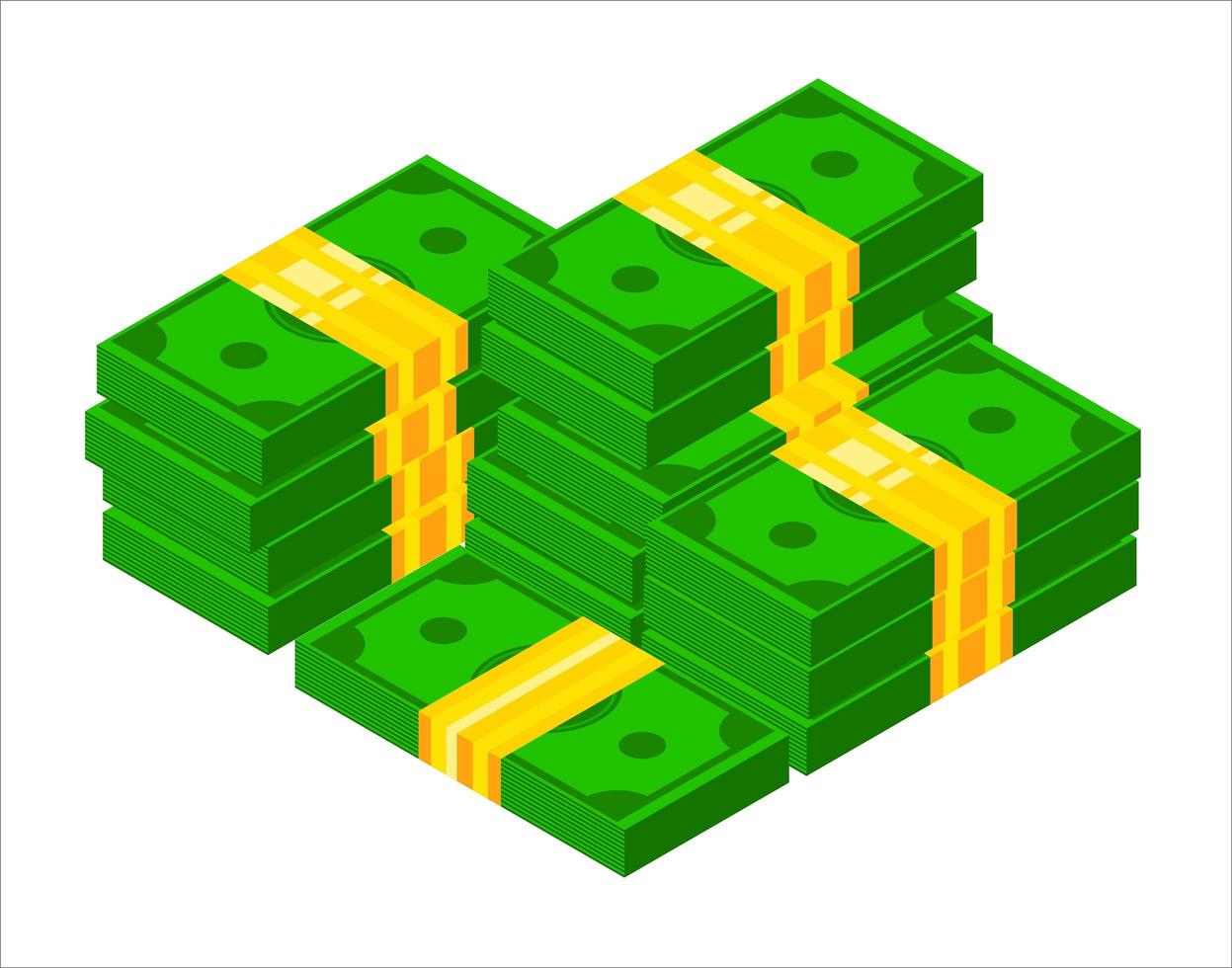 3D Pile of cash. Isometric dollar banknote icon. Stacked dollar bundle vector illustration