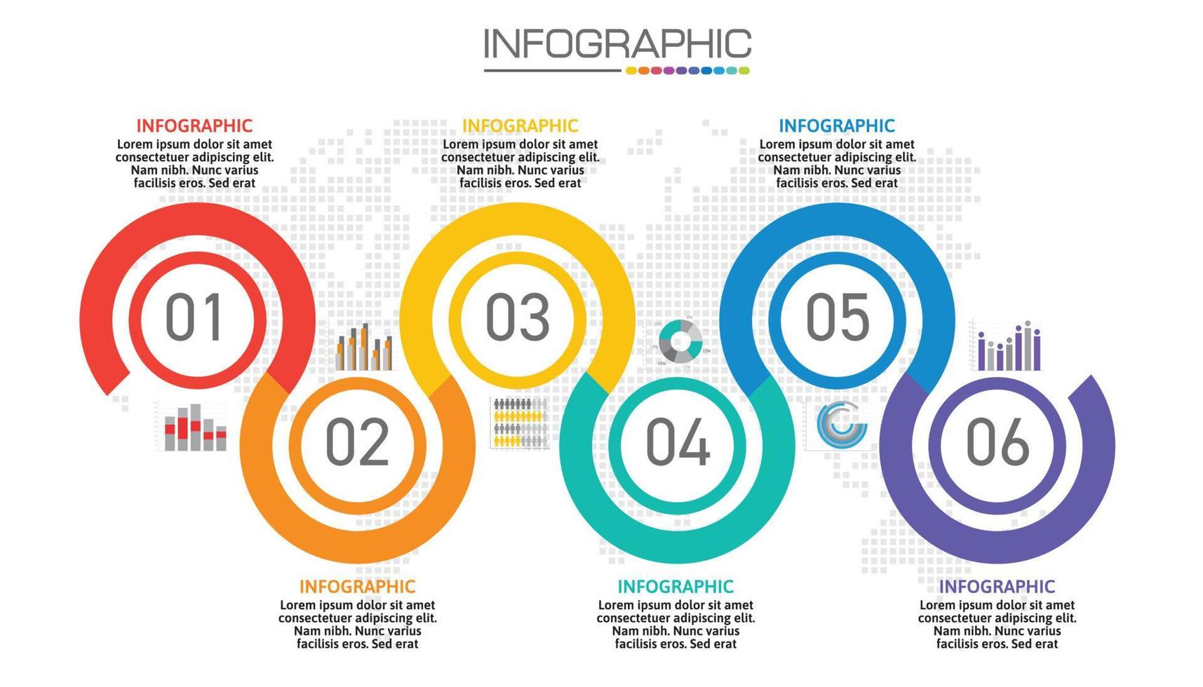 gráfico infográfico con concepto de negocio, se pueden utilizar 6 opciones para el concepto de negocio con 6 pasos. vector