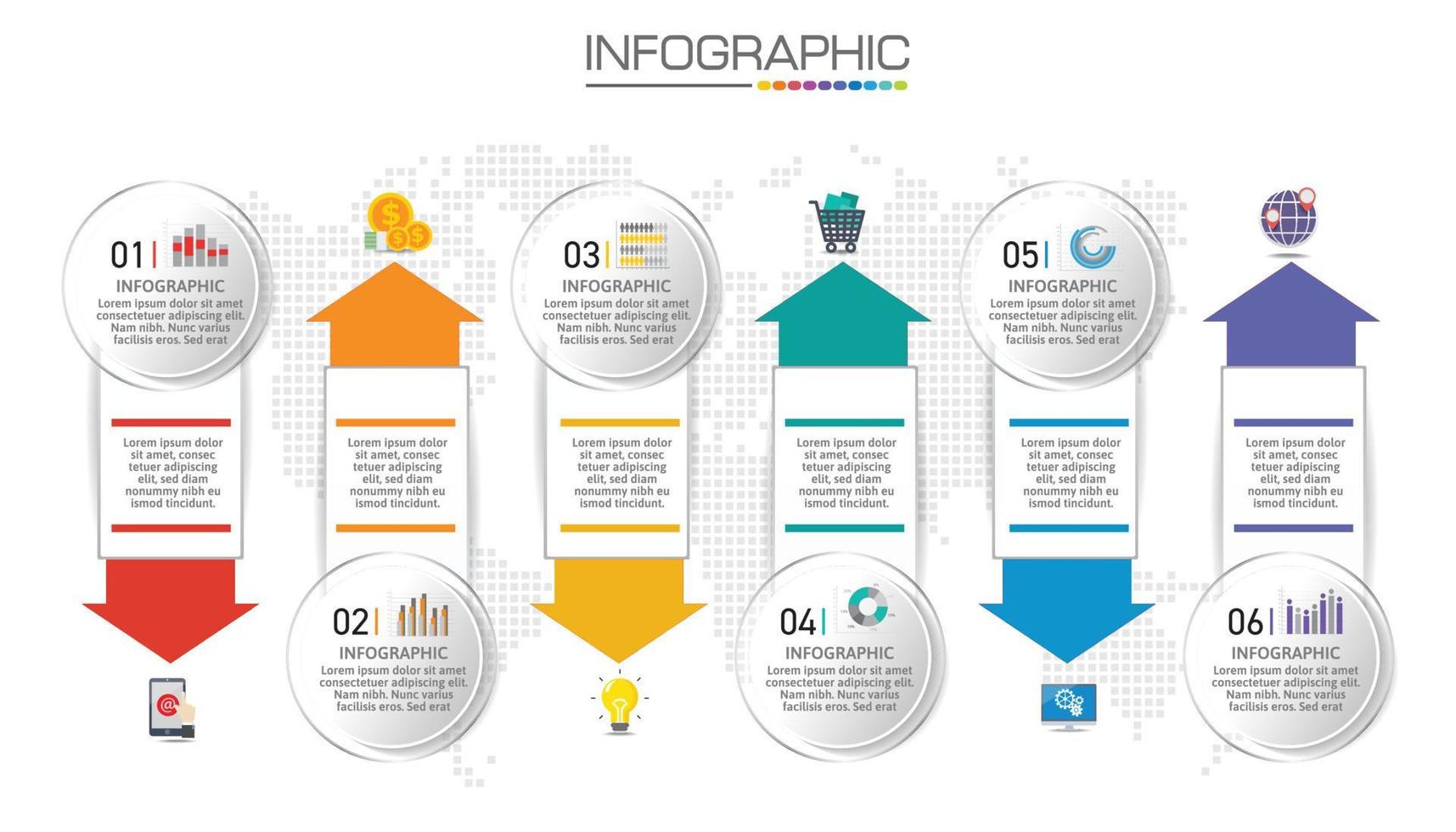 Tabla de infografía con concepto de negocio con 6 pasos. vector