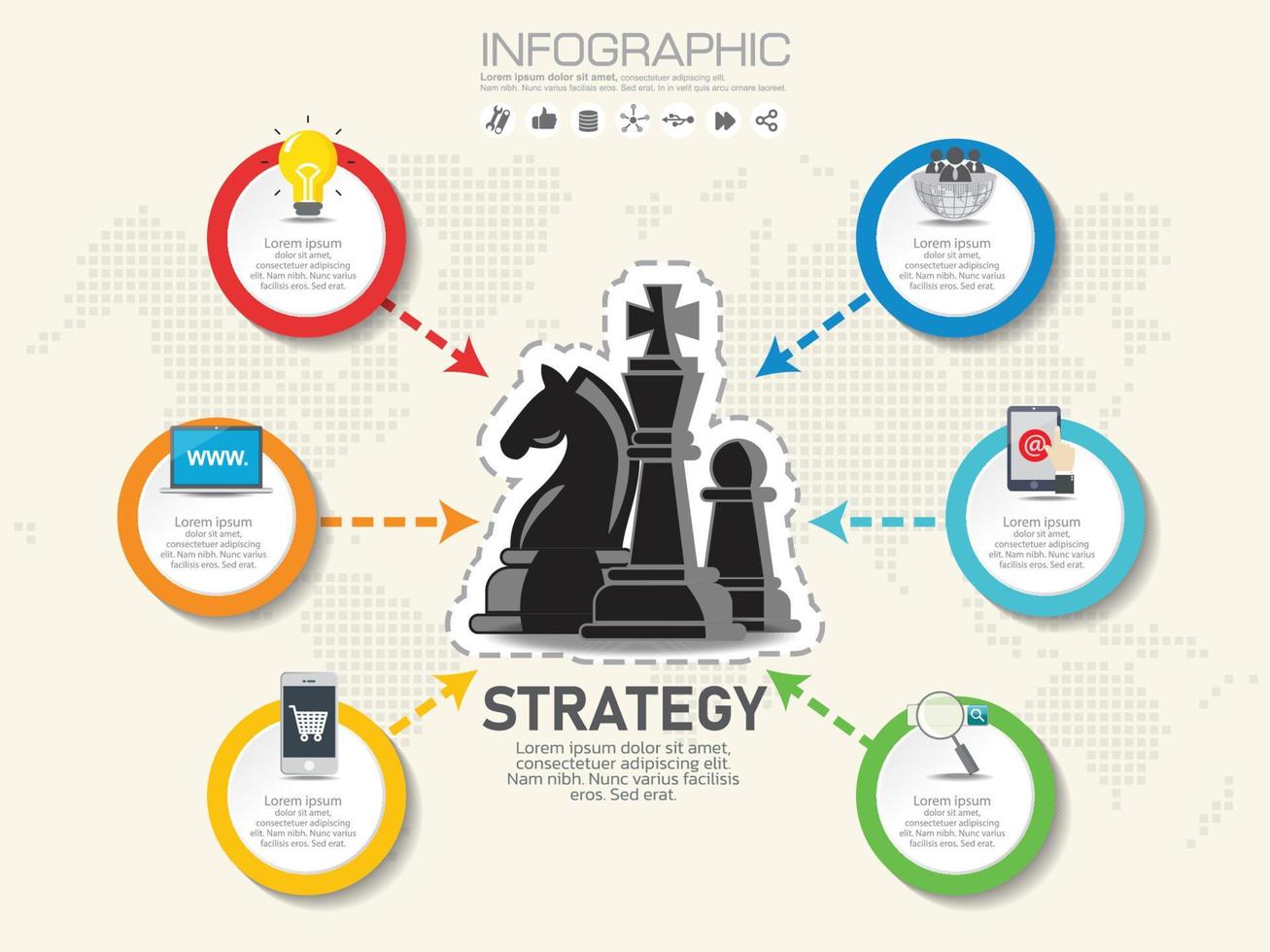 concepto de marketing digital. gráfico infográfico con iconos, se puede utilizar para el diseño de flujo de trabajo, diagrama, informe, diseño web. vector