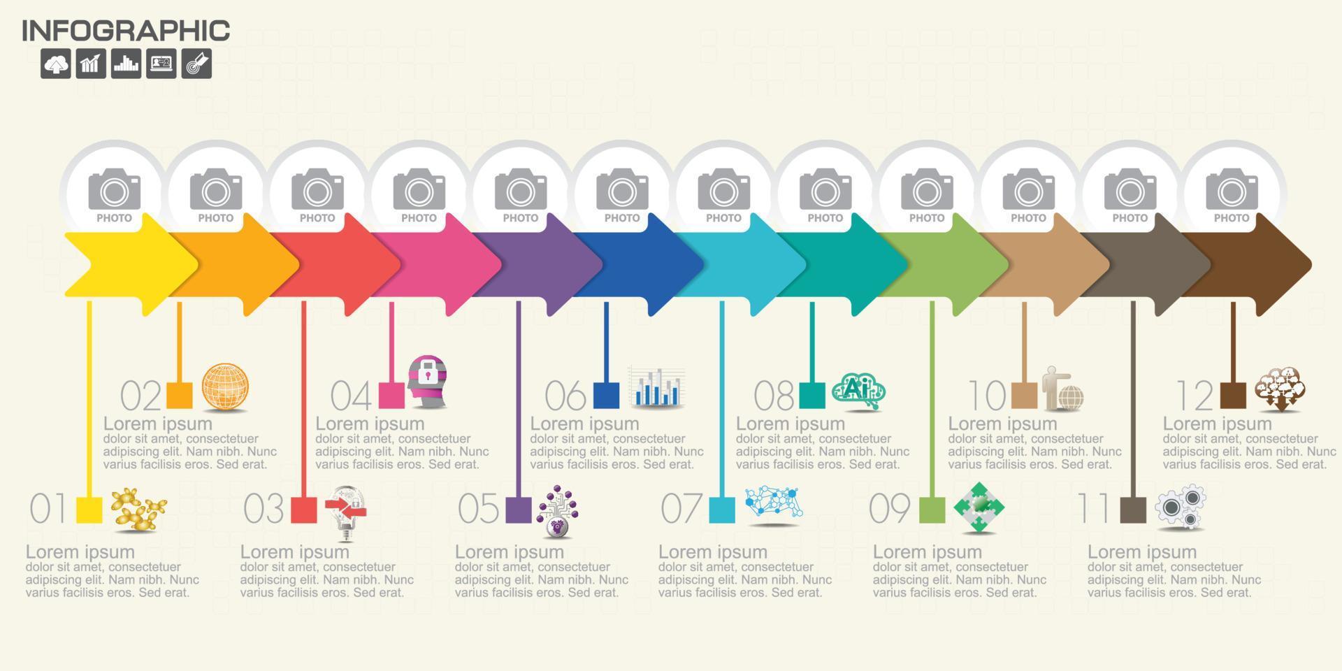 Plantilla de diseño infográfico con marco para texto y foto, se puede utilizar para diseño de flujo de trabajo, diagrama, informe, diseño web. vector