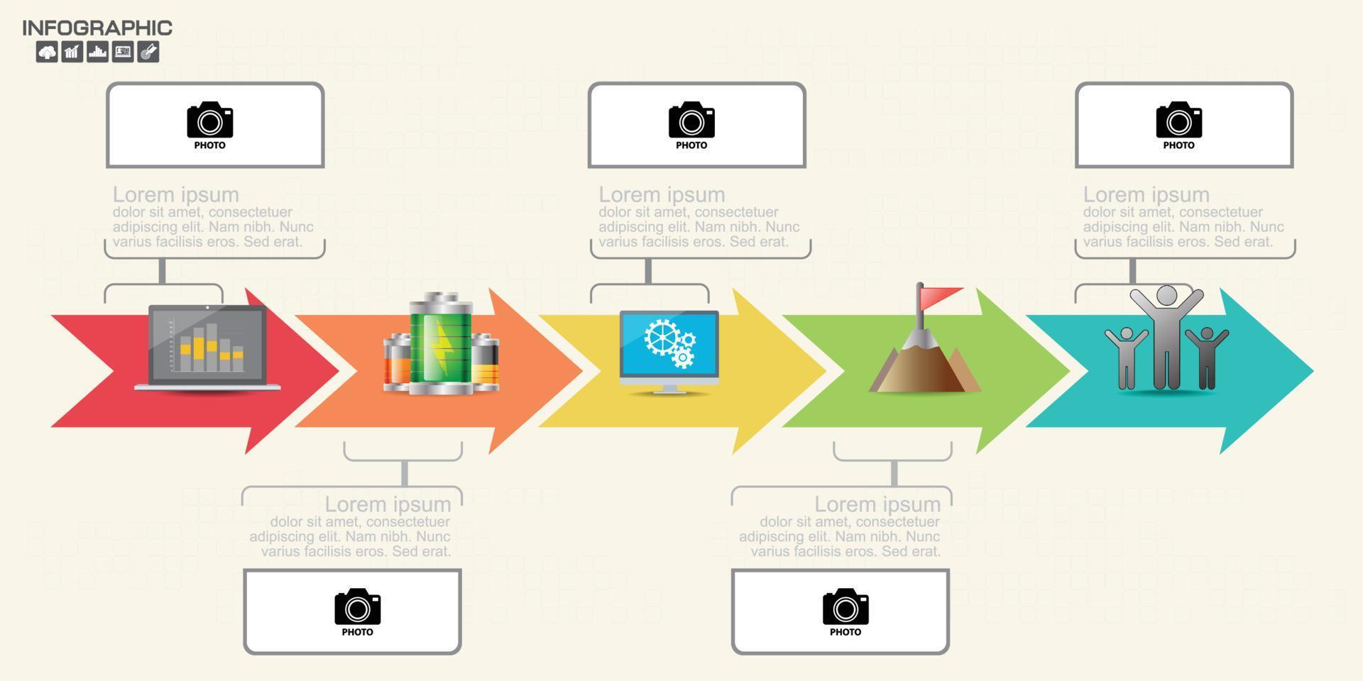 Plantilla de diseño infográfico 5 pasos con lugar para sus datos. vector