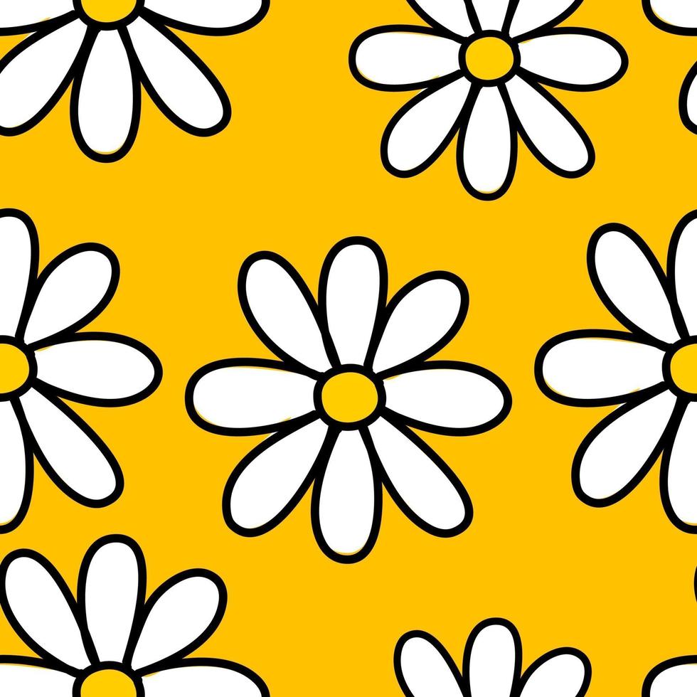 freehand daisy seamless pattern on yellow background vector