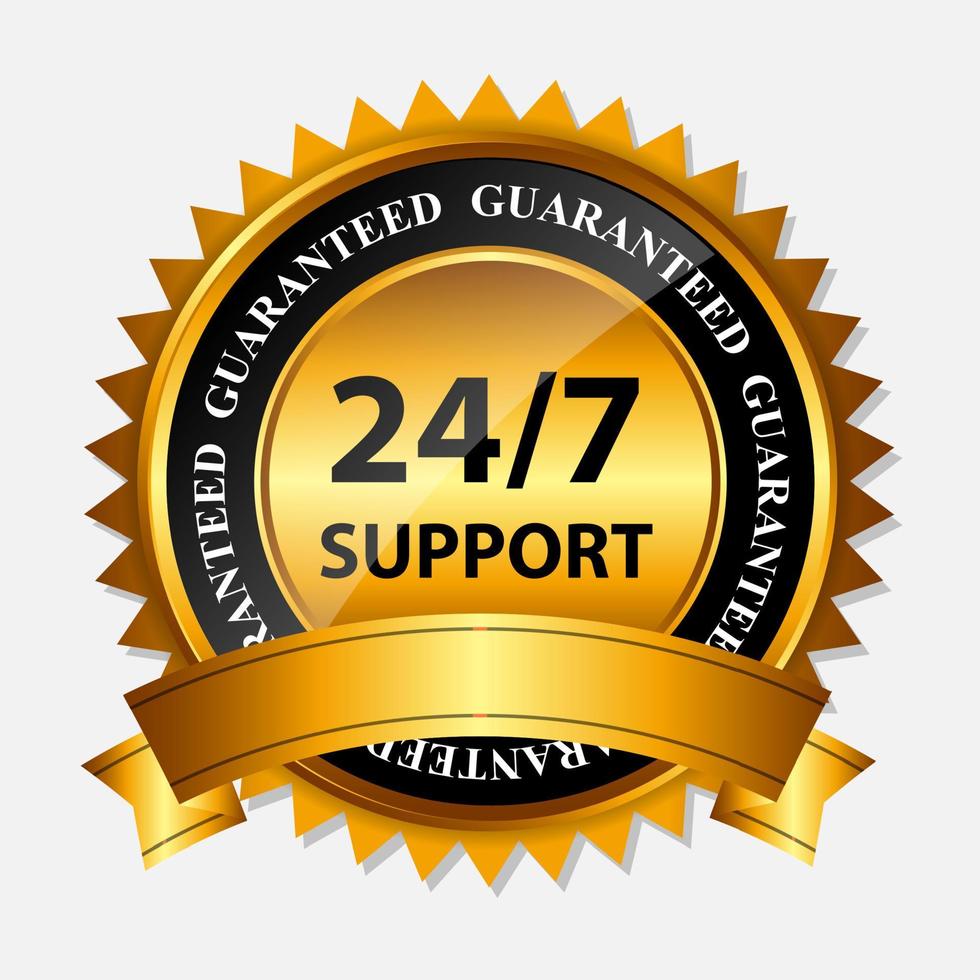 Vector 24 7 SUPPORT gold sign, label template