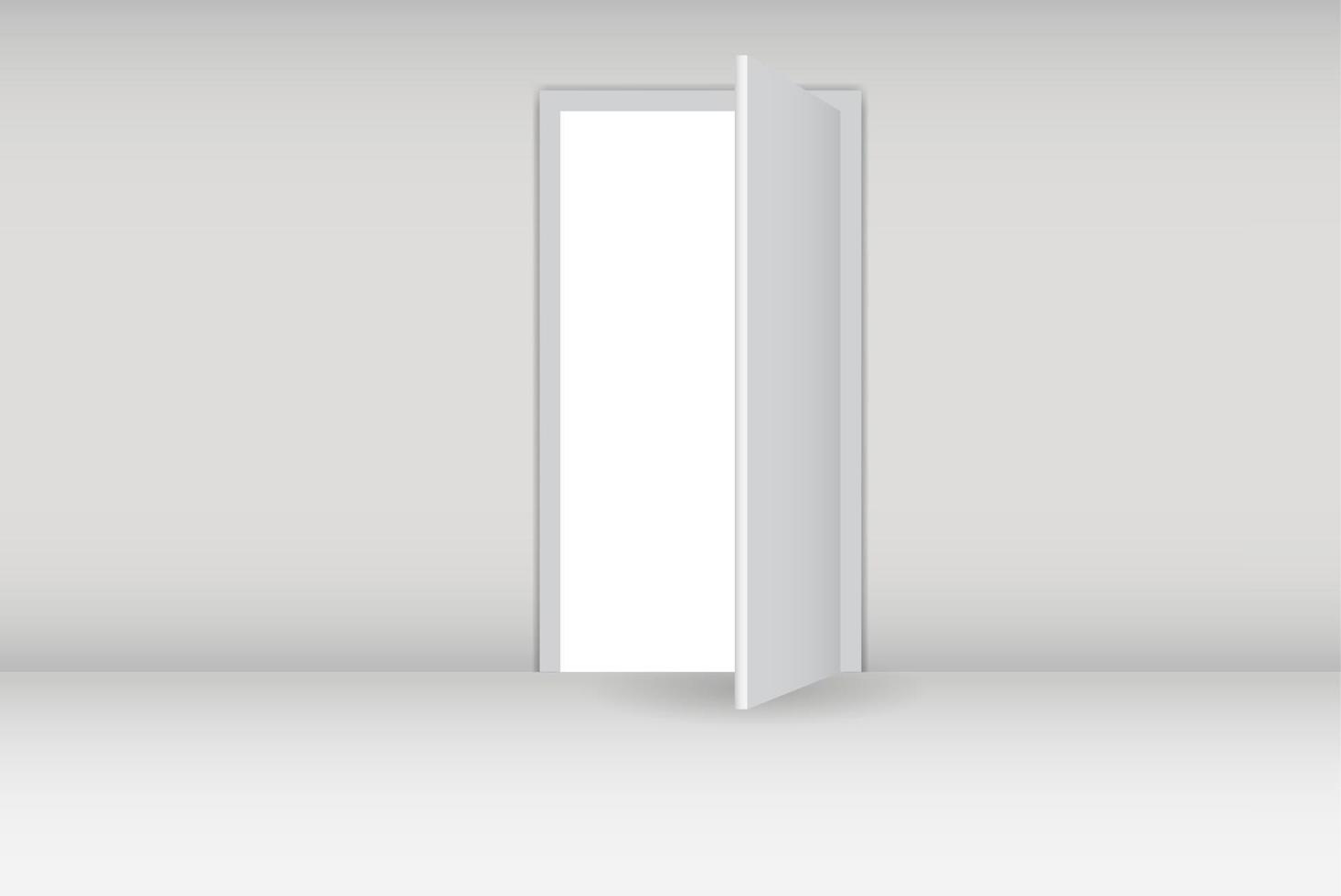 Open white door on a white wall vector illustration