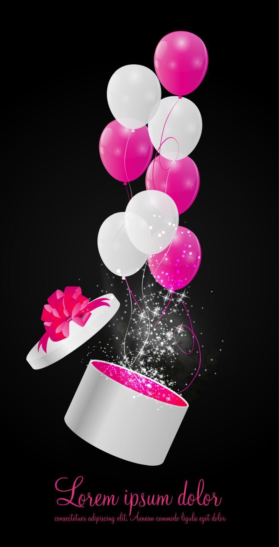 Color Glossy Balloons in Gift Box Background Vector Illustration