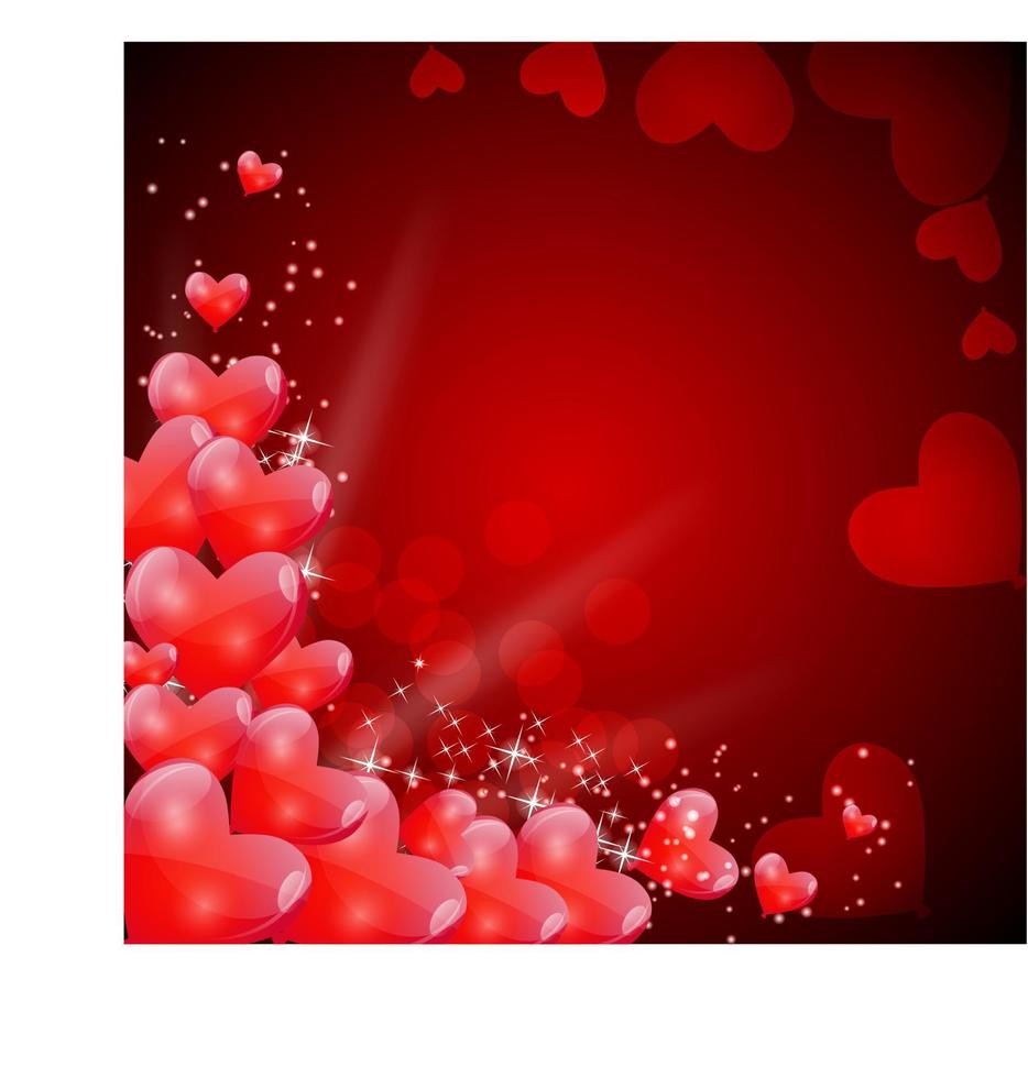 Valentines Day Card with Heart Shaped Balloons, Vector Illustrat