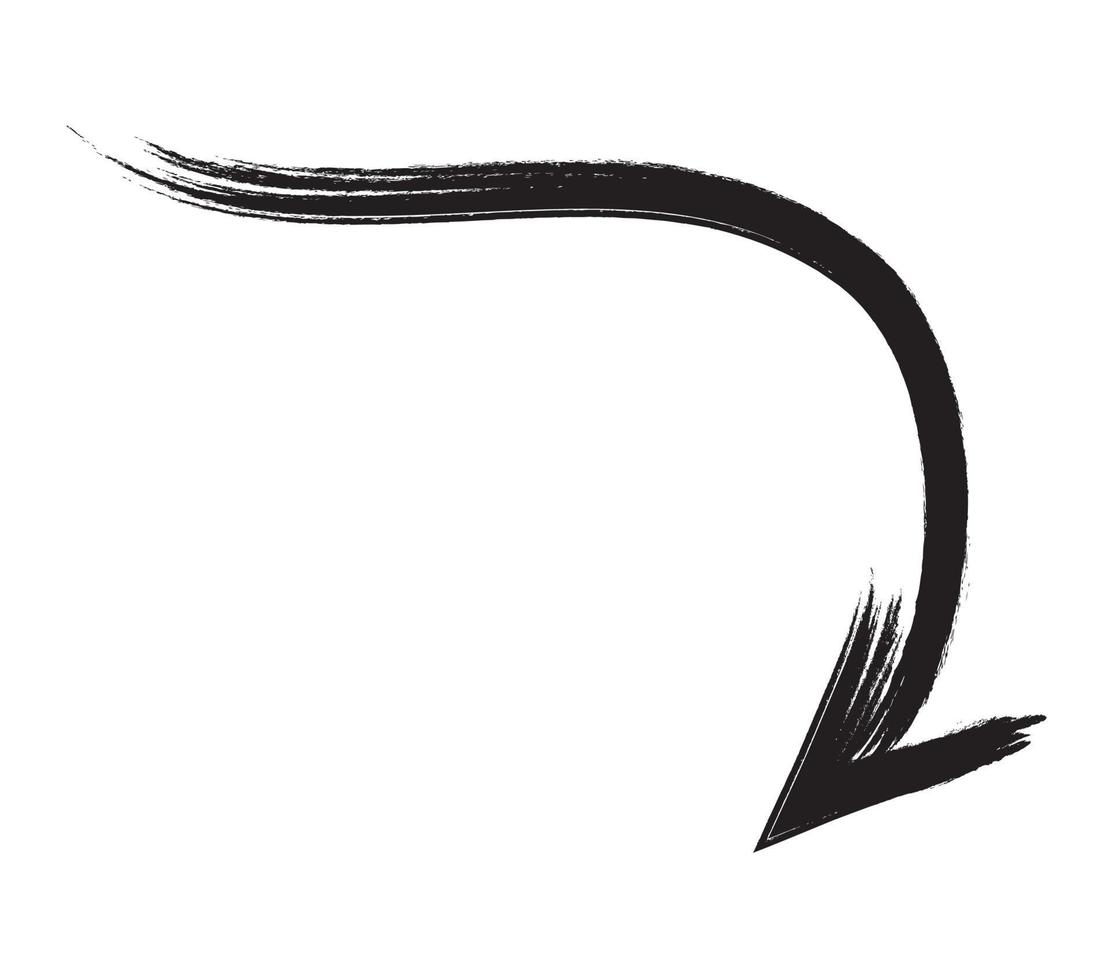 Black hand drawn brush stroke arrow isolated on white. Vectpr Illustration vector