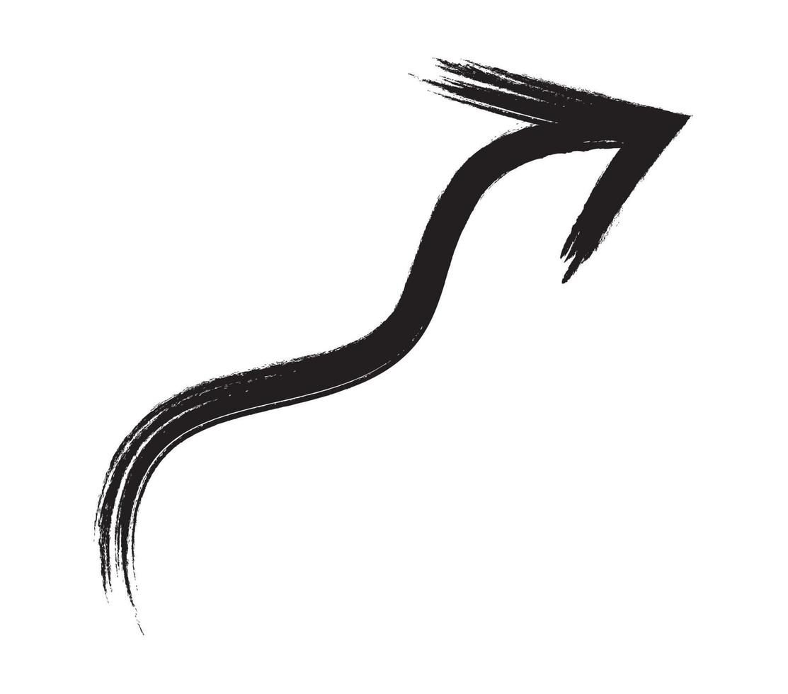 Black hand drawn brush stroke arrow isolated on white. Vectpr Illustration vector