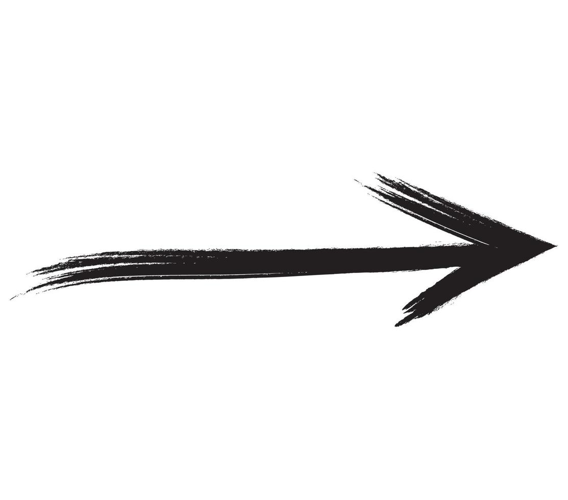 Black hand drawn brush stroke arrow isolated on white. Vectpr Illustration vector