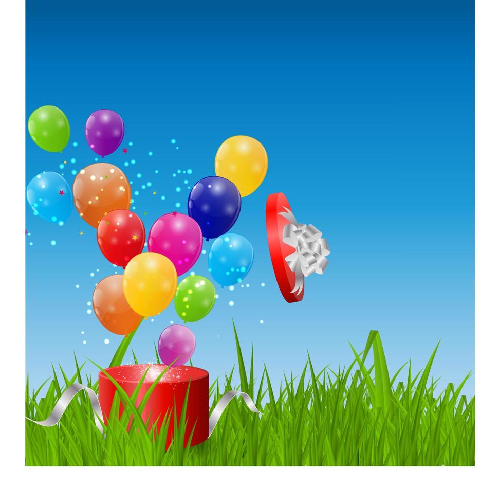 Glossy Balloons on Drass Field Vector Illustration
