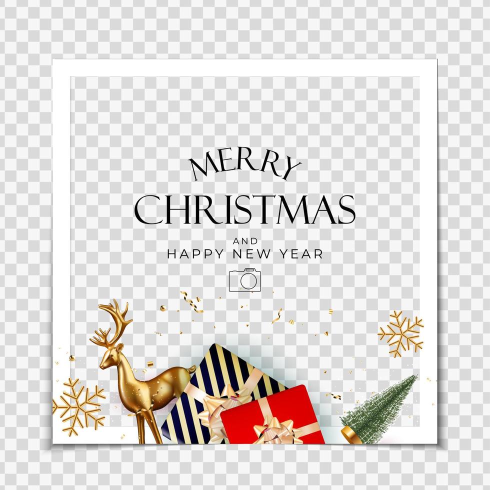 Christmas Holiday Party Photo Frame Background. Happy New Year and Merry Christmas Poster Template. Vector Illustration