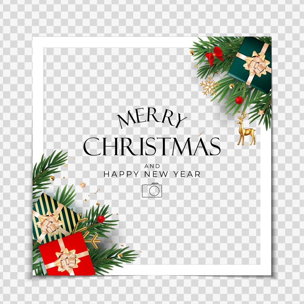 Christmas Holiday Party Photo Frame Background. Happy New Year and Merry Christmas Poster Template. Vector Illustration