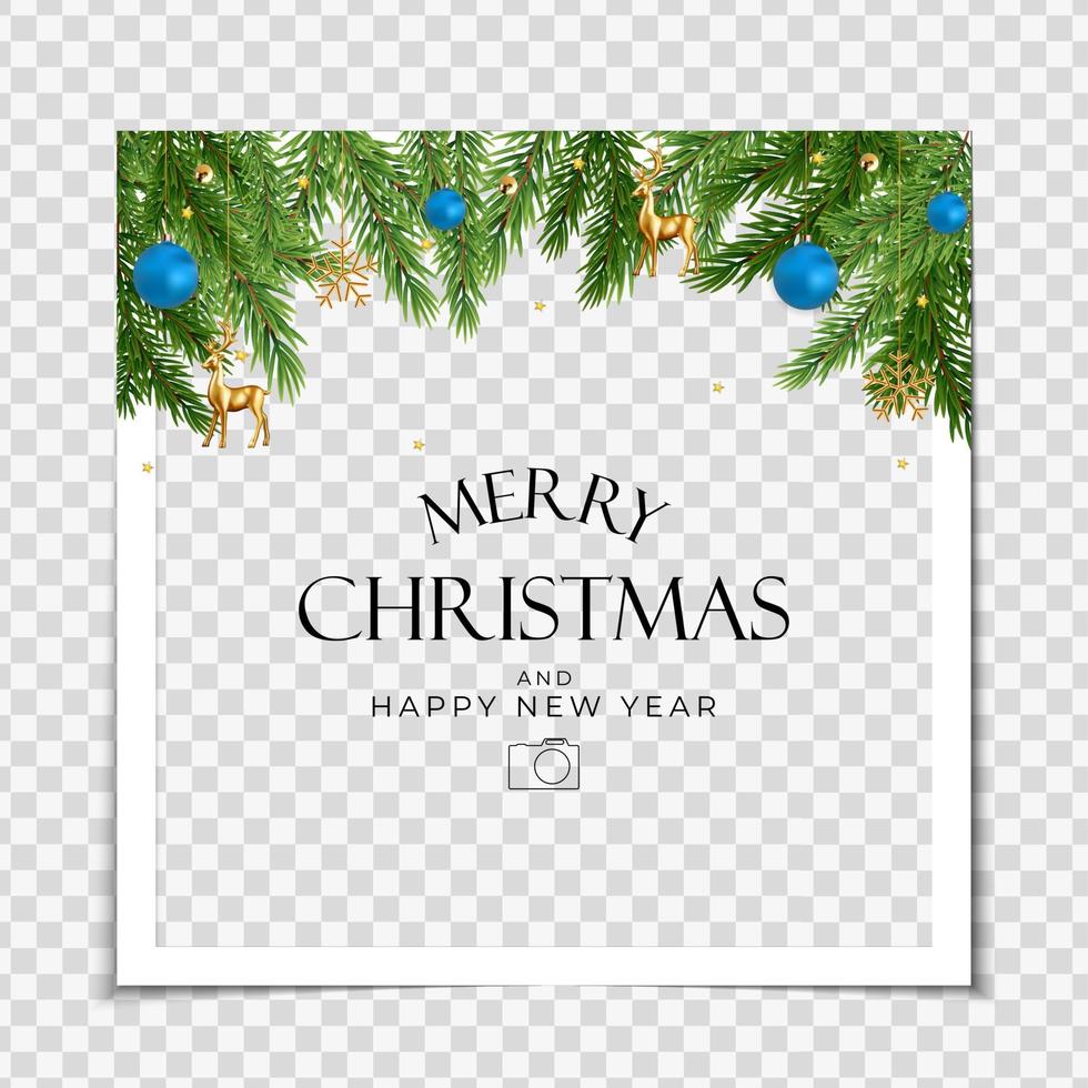 Christmas Holiday Party Photo Frame Background. Happy New Year and Merry Christmas Poster Template. Vector Illustration