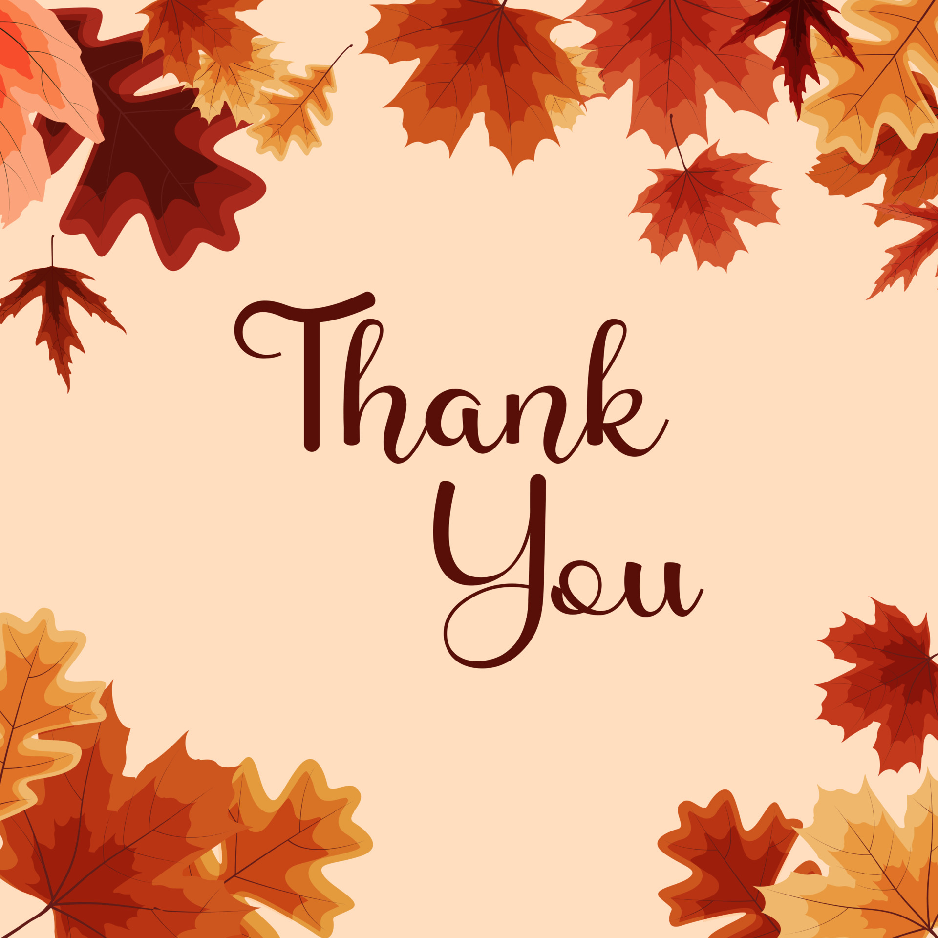 Thank you autumn natural background template with falling leaves