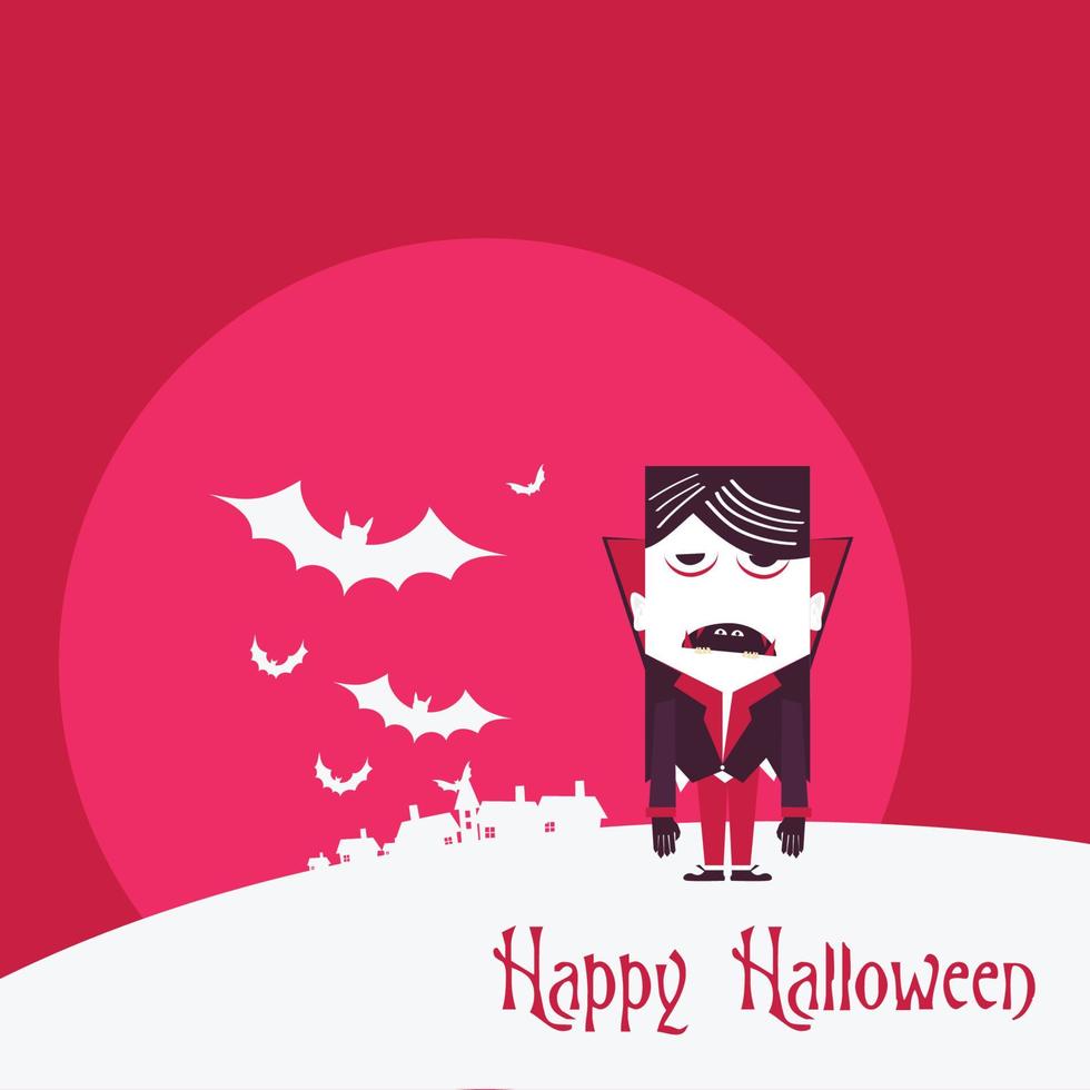 fondo plano de halloween con vampiro lindo vector