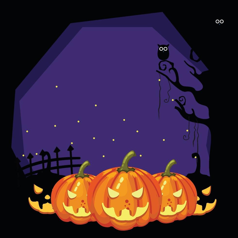 cementerio oscuro de halloween con calabazas vector