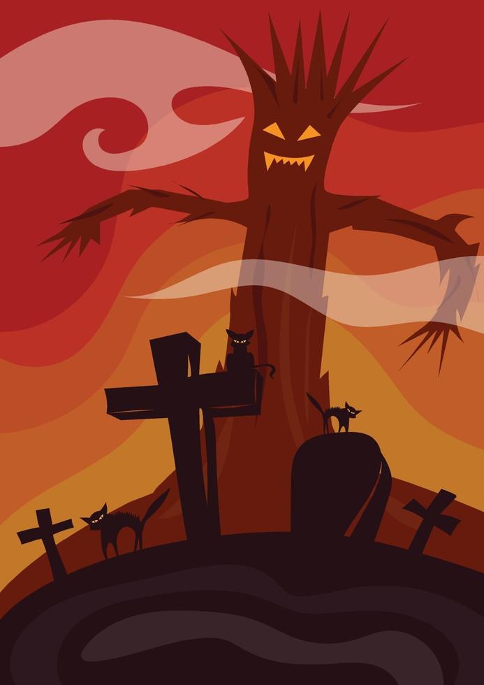monstruos de halloween espeluznante árbol embrujado vector