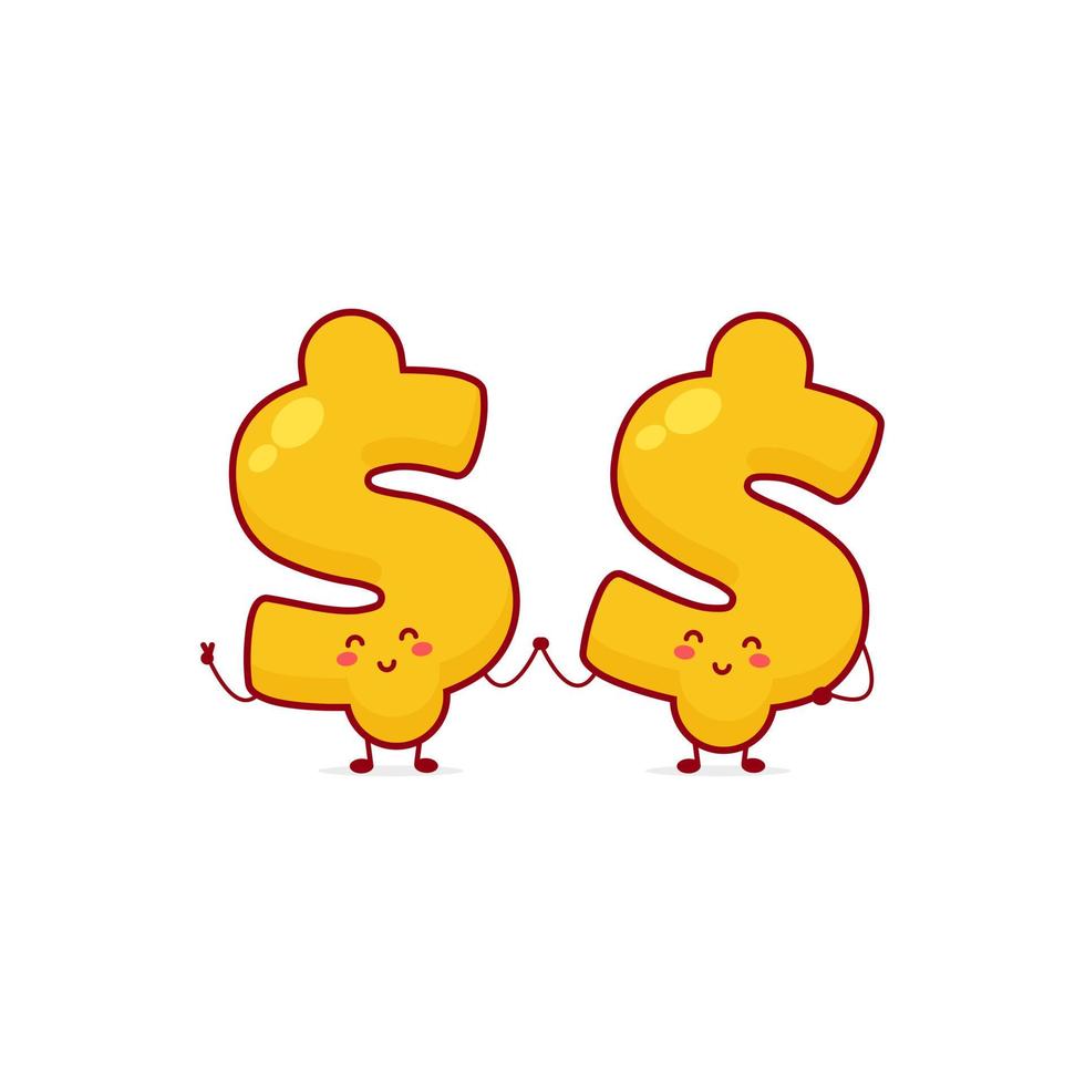 Set of cute dollar character collection with various fun poses using white background vector