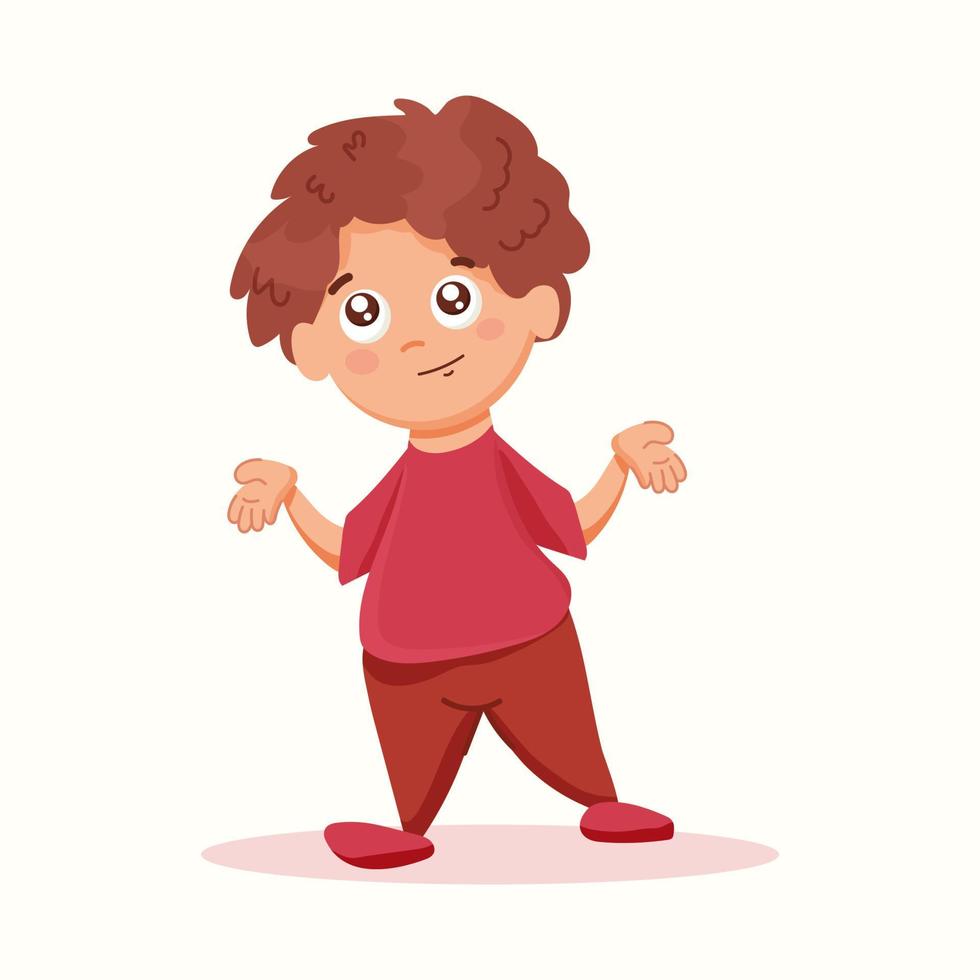 The boy shows with his hands the gesture I dont know. vector