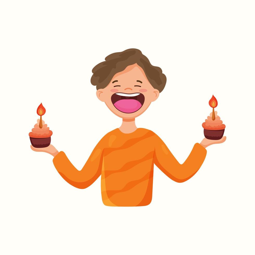 Happy man with cupcakes. Birthday. Vector illustration in flat style