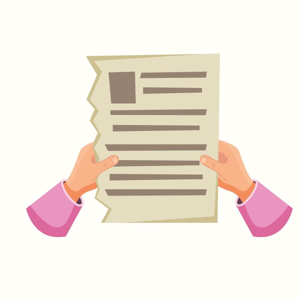A sheet of newspaper or paper in the hands. Vector illustration in flat style