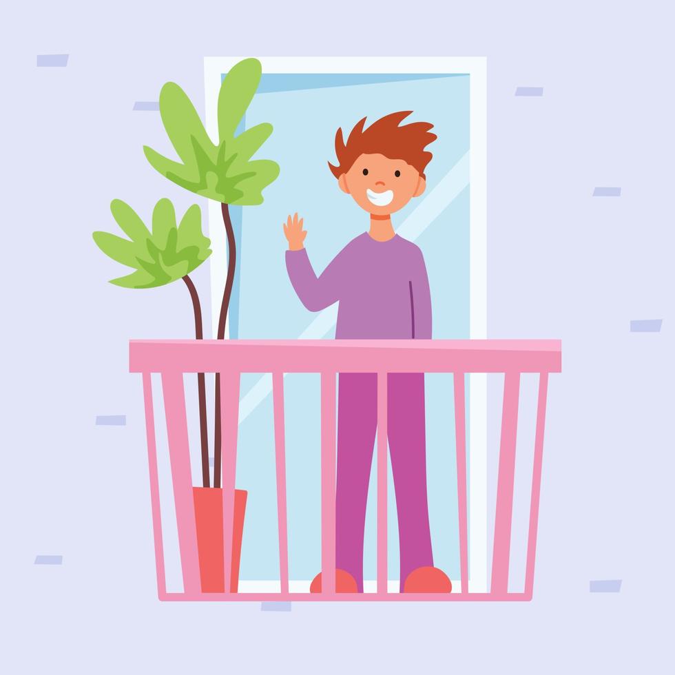 The man on the balcony. Vector illustration in flat style