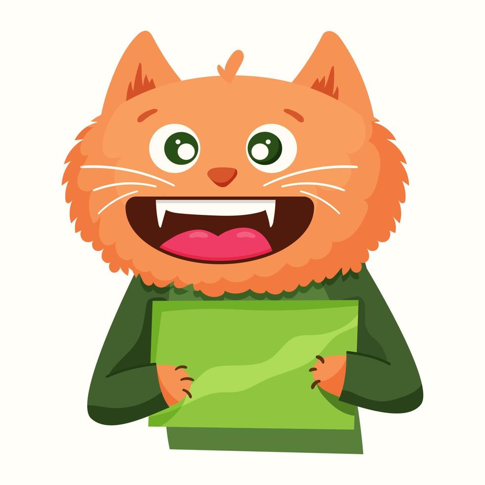 un lindo gato en un estilo de dibujos animados tiene un cartel. ilustración vectorial vector