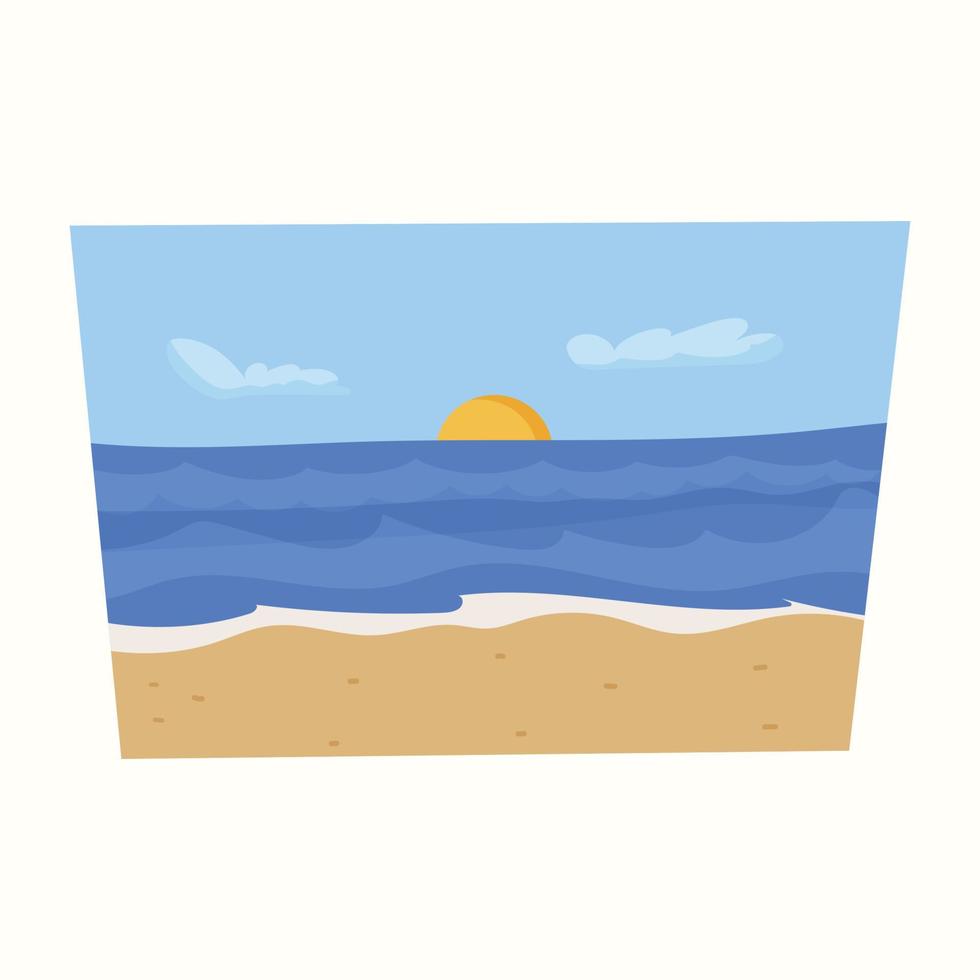 Landscape of the sea and the sun. Vector illustration in flat style