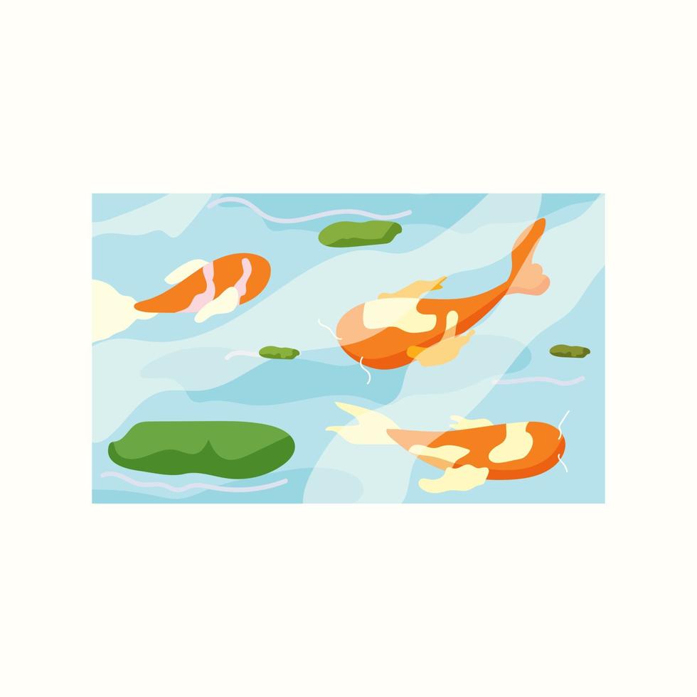 A pond with beautiful fish. Vector illustration in flat style