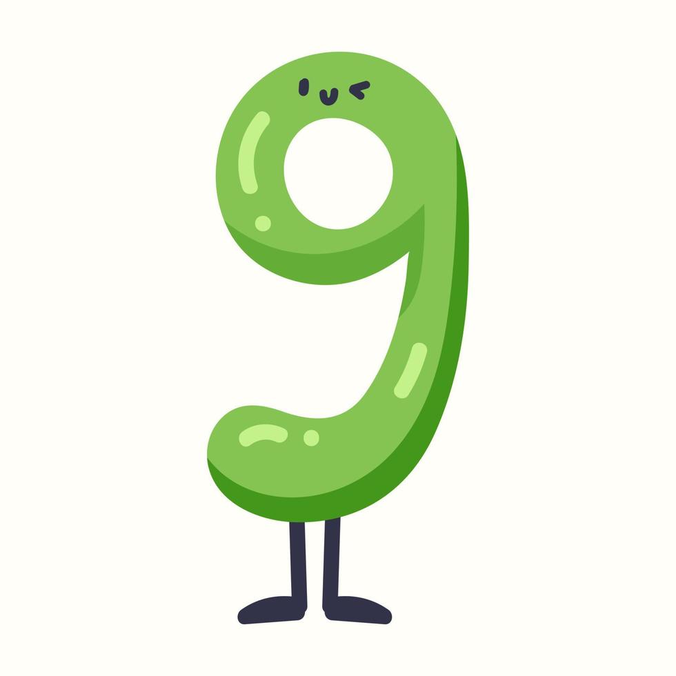 Number 9 in children's style. Vector illustration in flat style