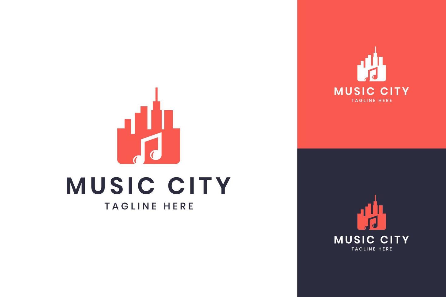 music city negative space logo design vector