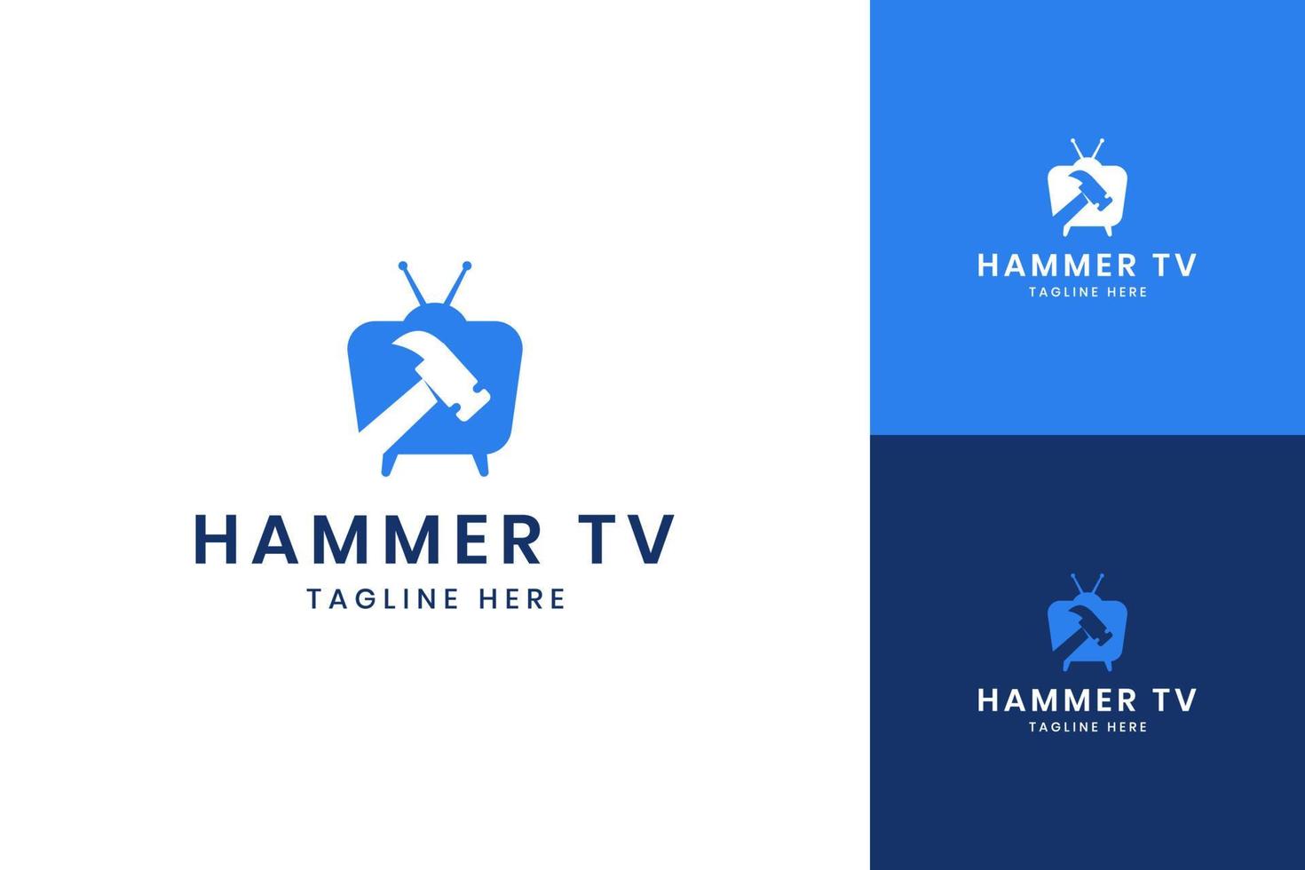 hammer television negative space logo design vector