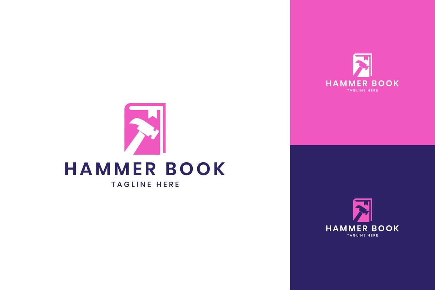 hammer book negative space logo design vector