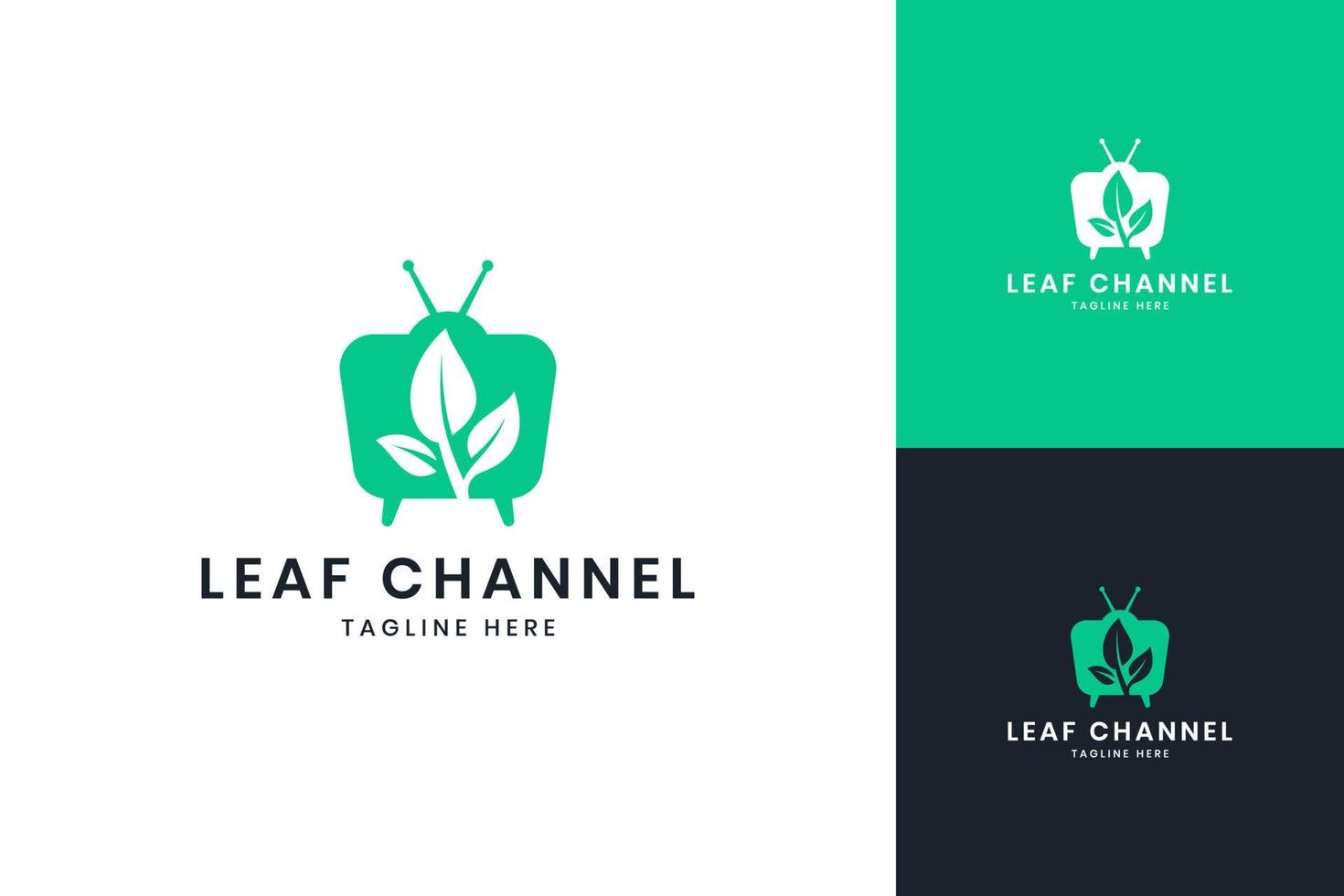 leaf television negative space logo design vector