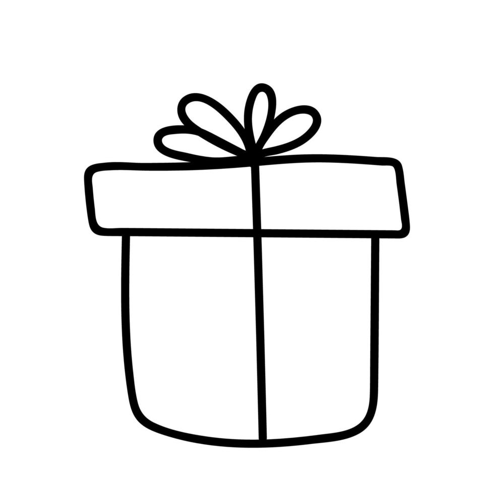 Festive doodle gift with a bow isolated on white background vector