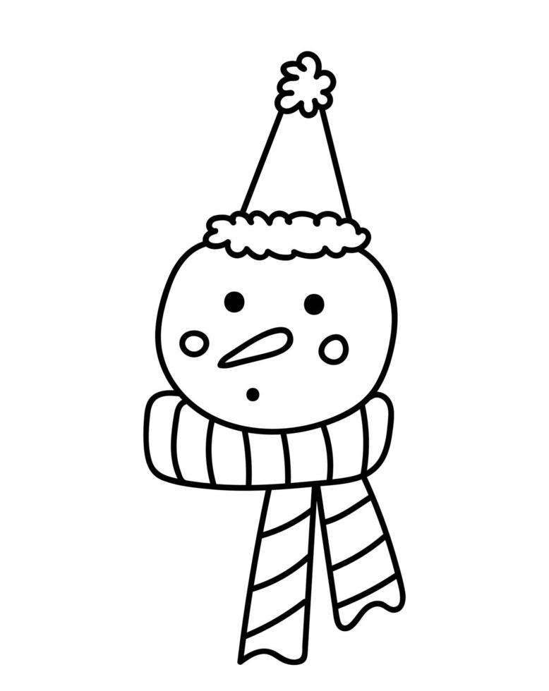 Cute doodle snowman in a hat with a pompom and a scarf vector