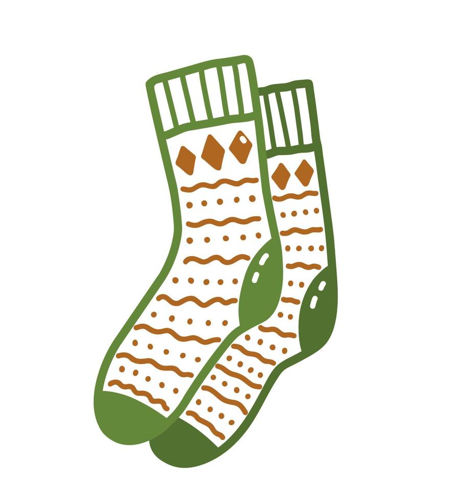 Pair of cute warm patterned socks in doodle style vector