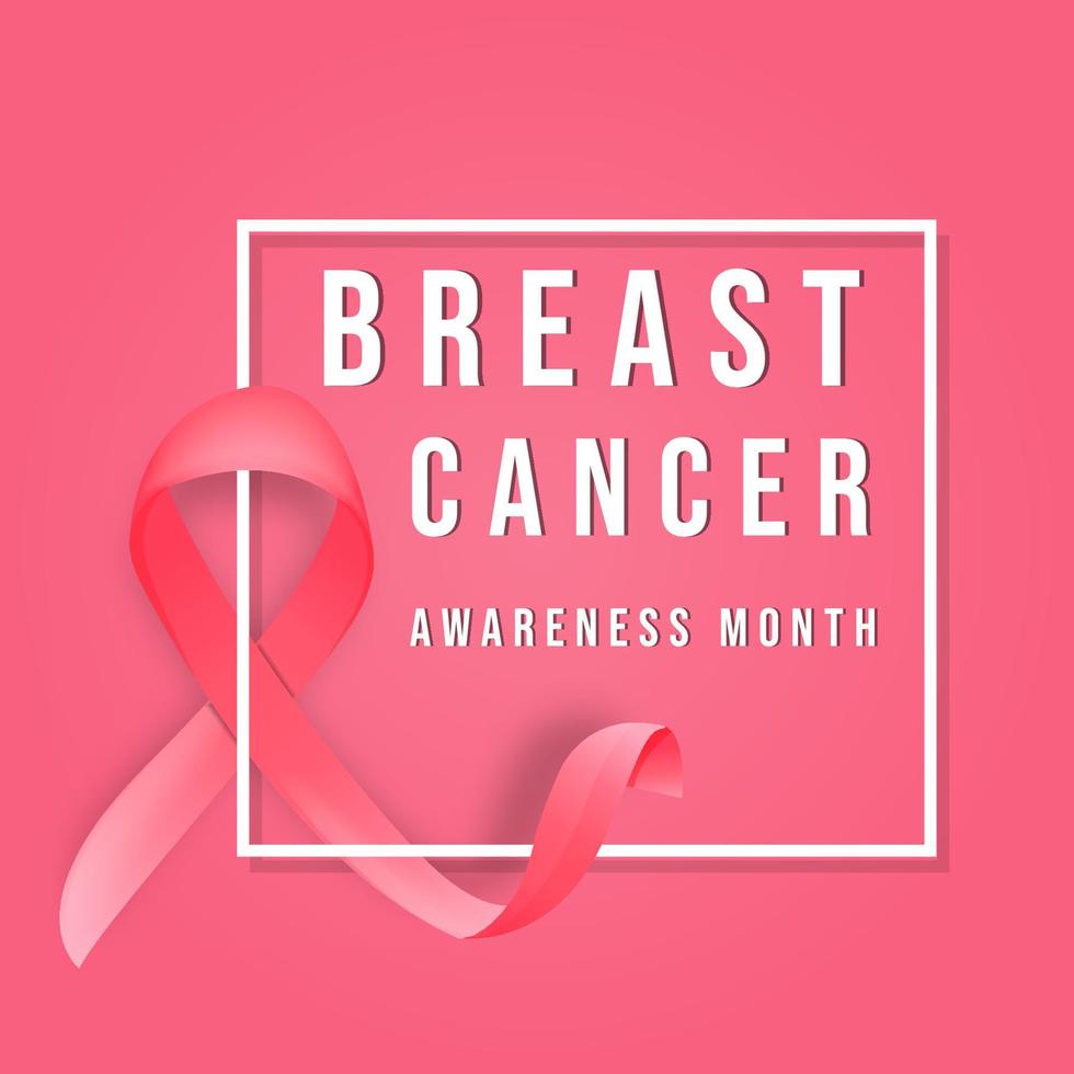 breast cancer awareness month with realistic pink bow ribbon and square frame vector