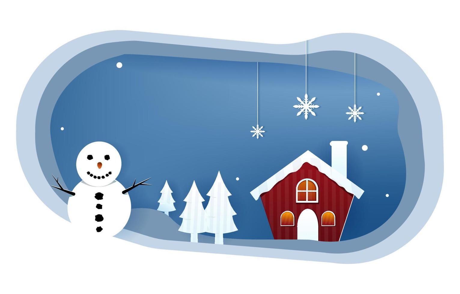 Snowman Snow Winter Papercut Paper Cut Style Illustration vector